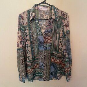 ZARA - PRINTED CHIFFON BLOUSE